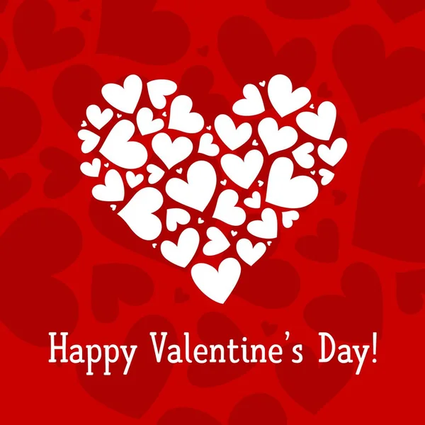 Feliz día de San Valentín tarjeta con rojo y blanco corazón vector fondo patrón cartel — Vector de stock