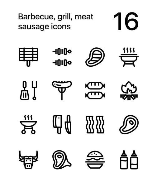 Barbacoa, parrilla, carne, iconos de salchichas para web y paquete de diseño móvil 1 — Vector de stock