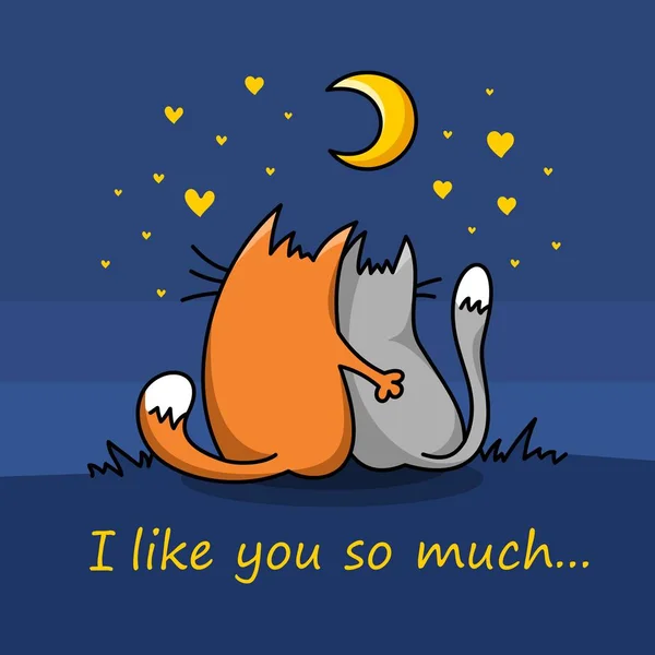Amour et Valentines carte de jour avec couple de beaux chats vecteur affiche de fond — Image vectorielle