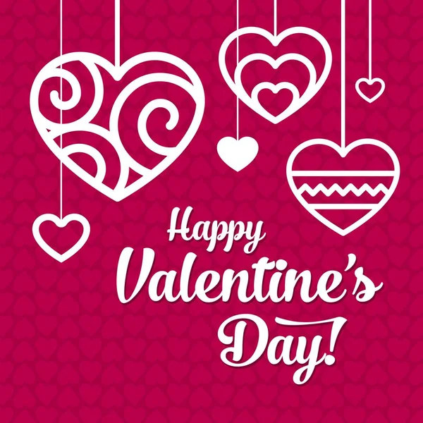 Tarjeta feliz día de San Valentín con vector corazón blanco en el patrón de fondo rojo y rosa — Vector de stock