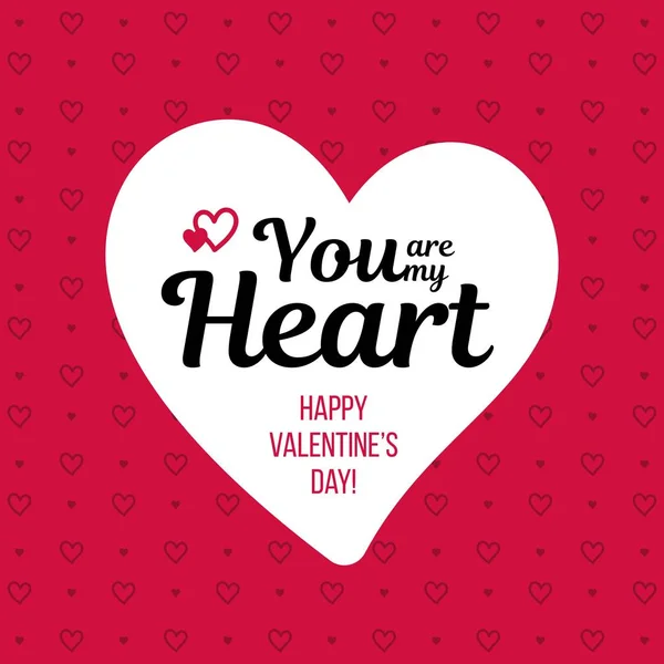 Tarjeta feliz día de San Valentín con vector corazón blanco en el patrón de fondo rojo — Vector de stock