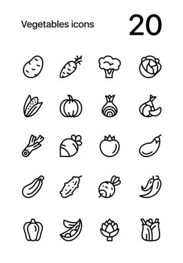 Sebze ve gıda satırı düz vektör simgesi web ve mobil tasarım için ayarla