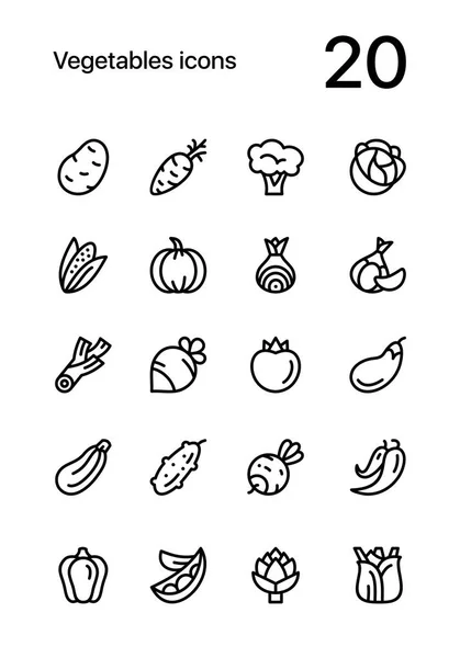 Flaches Vektorsymbolset für Gemüse und Lebensmittel für Web- und Mobildesign — Stockvektor