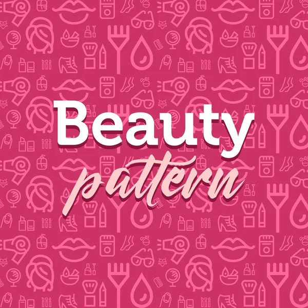 Beauty pattern illustration with vector outline simple flat icons on texture background — Stock Vector