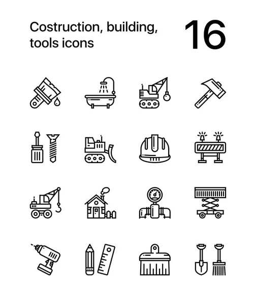 Construcción, construcción, herramientas iconos de contorno de vectores sin costura para el paquete de diseño web y móvil 2 — Vector de stock