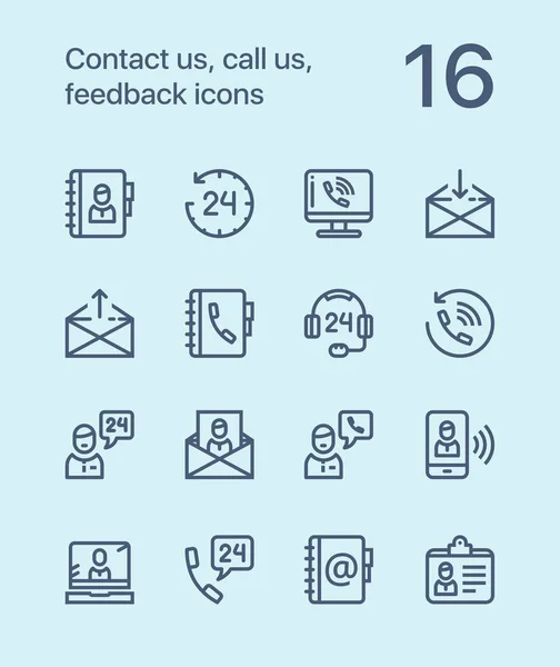 Esquema Contáctenos, llámenos, iconos de retroalimentación para web y paquete de diseño móvil 1 — Vector de stock