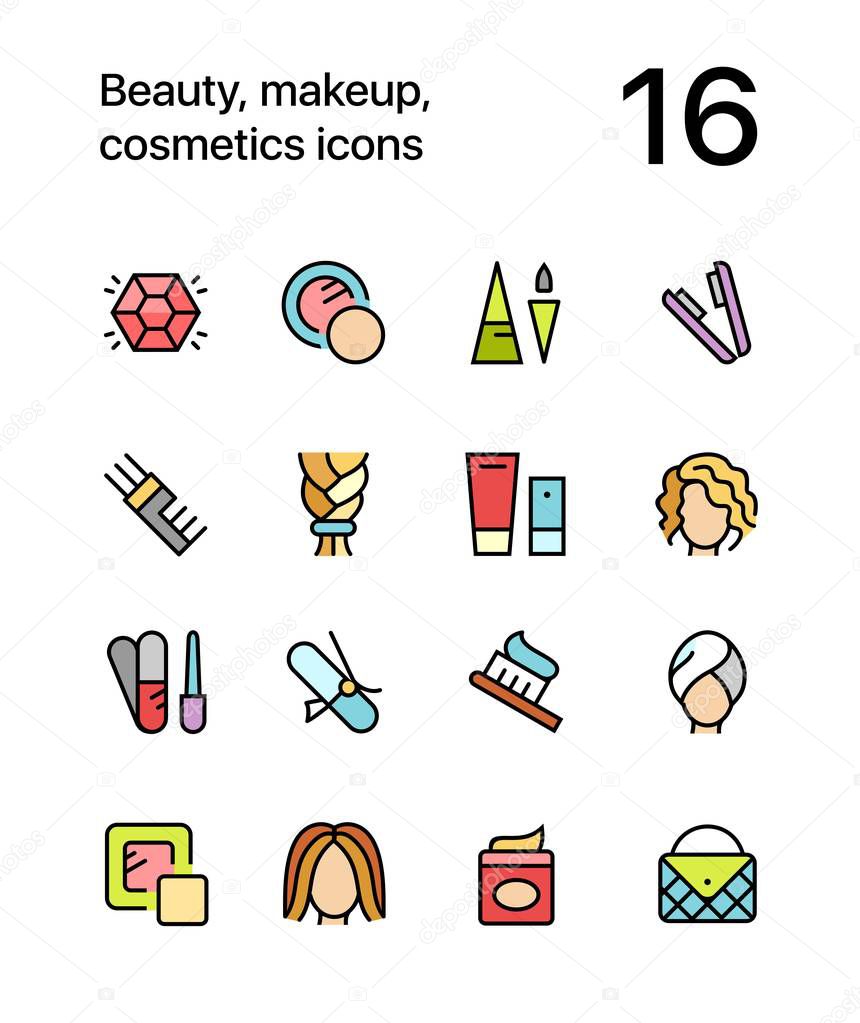 Colored Beauty, cosmetics, makeup icons for web and mobile design pack 4
