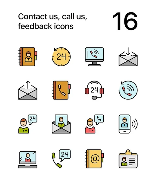 Color Contáctenos, llámenos, iconos de retroalimentación para el paquete de diseño web y móvil 1 — Vector de stock