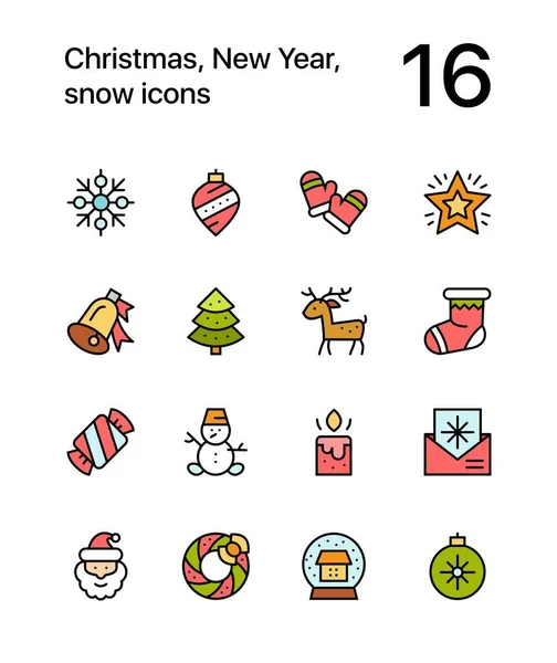 Farbige frohe Weihnachten und ein glückliches neues Jahr Icons für Web und Mobile Design Pack 3 — Stockvektor