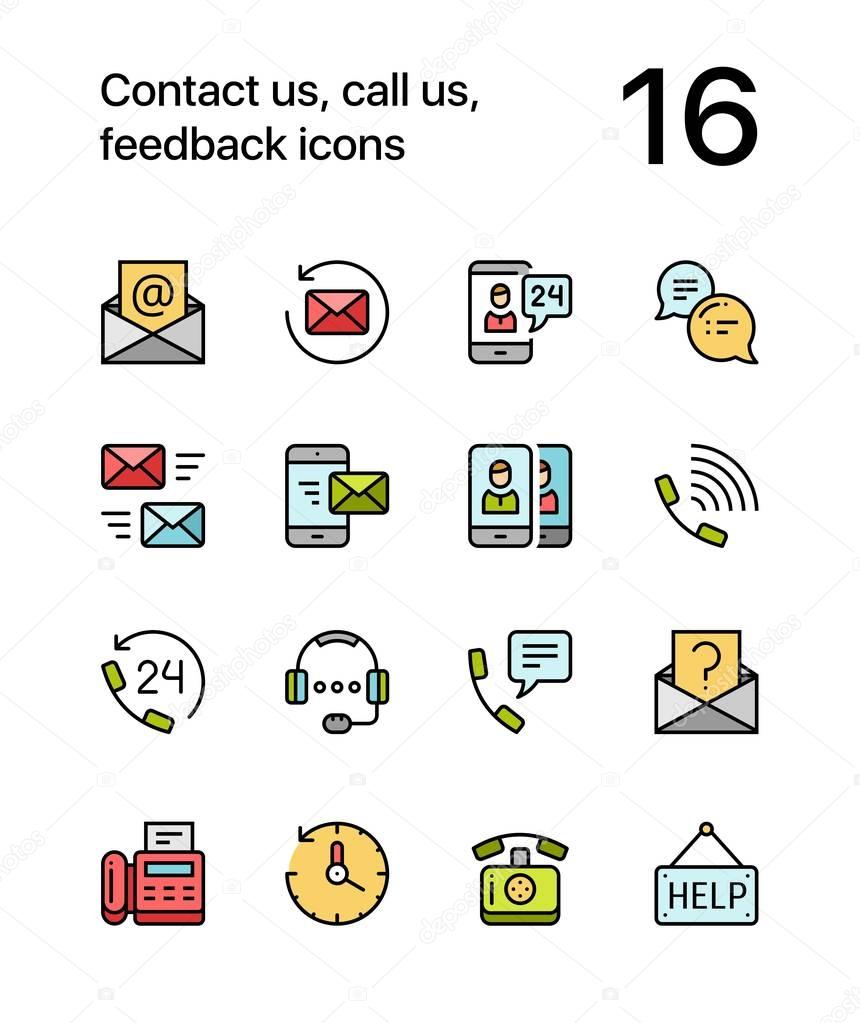 Colored Contact us, call us, feedback icons for web and mobile design pack 2