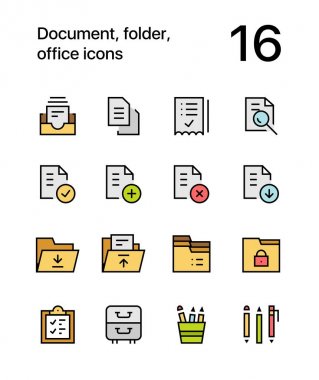 Belge renkli, klasör, web ve mobil tasarım için office simgeler paketi 1