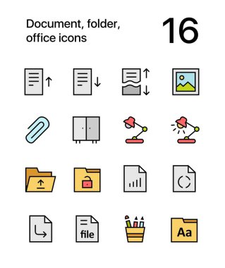 Belge renkli, klasör, web ve mobil tasarım için office simgeleri pack 2