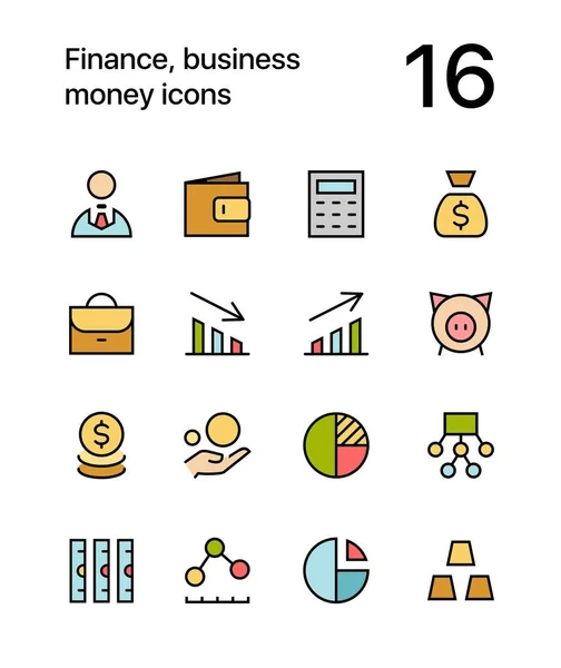 Farbige Finanz-, Geschäfts-, Geld-Icons für Web und mobiles Design Pack 1 — Stockvektor