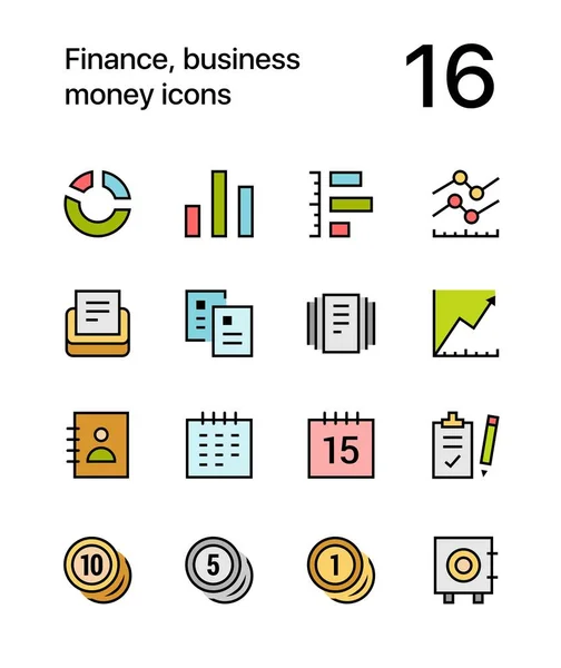 Finanças coloridas, negócios, ícones de dinheiro para web e pacote de design móvel 2 — Vetor de Stock