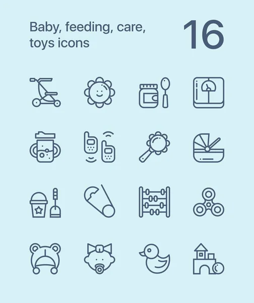 Esquema Bebé, alimentación, cuidado, juguetes iconos para web y paquete de diseño móvil 3 — Vector de stock