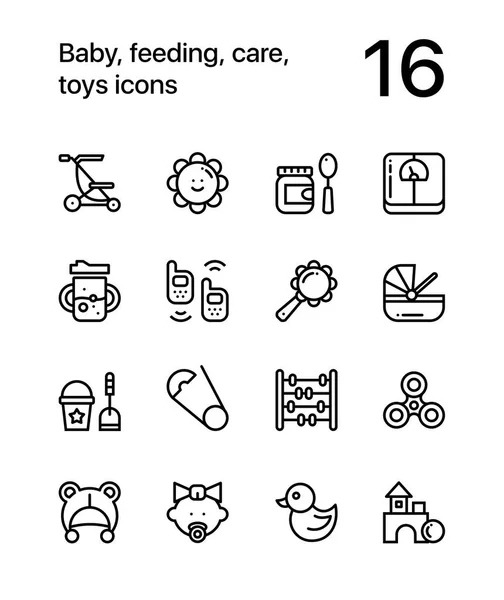 Bebé, alimentación, cuidado, juguetes iconos para web y móvil paquete de diseño 3 — Vector de stock