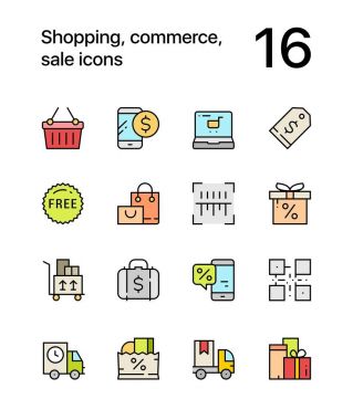 Alışveriş, ticaret, renkli satış simgeler web ve mobil tasarım için pack 2