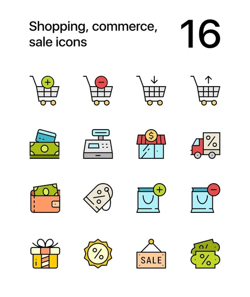 Farbiges Shopping, Kommerz, Verkauf von Icons für Web und mobiles Design Pack 1 — Stockvektor