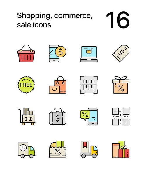 Barevné nakupování, obchod, prodej ikony pro web a mobilní design pack 2 — Stockový vektor