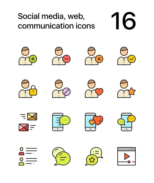 Color Redes sociales, web, iconos de comunicación para web y móvil pack de diseño 1 — Vector de stock