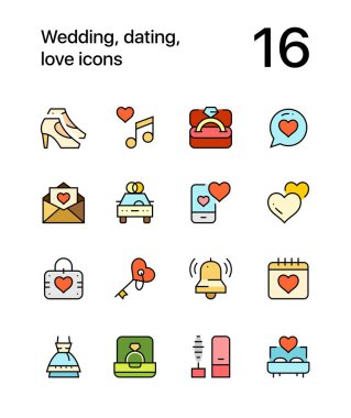 Dating, evlilik, renkli aşk simgeler web ve mobil tasarım için pack 2