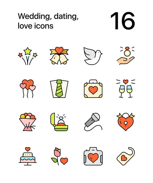Dating, evlilik, renkli web ve mobil tasarım aşk ikonları paketi 3