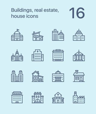Outline Buildings, real estate, house icons for web and mobile design pack 2 clipart