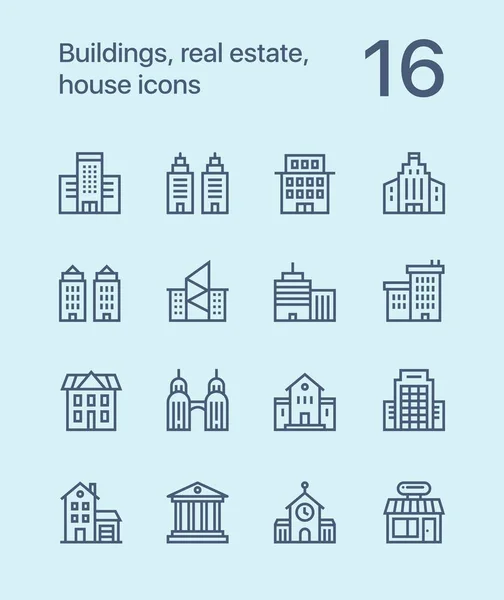 Esquema Edificios, bienes raíces, iconos de la casa para el paquete de diseño web y móvil 1 — Archivo Imágenes Vectoriales