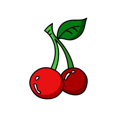 Kiraz karikatür renkli düz vektör yiyecek çizim dekorasyon ve tasarım izole beyaz zemin üzerine