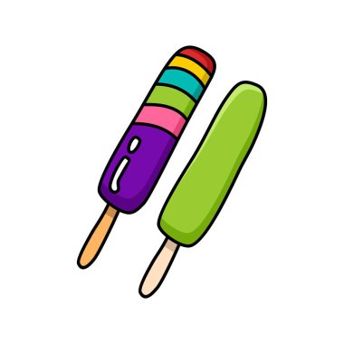 Dondurma karikatür renkli düz vektör yiyecek çizim dekorasyon ve tasarım izole beyaz arka planda 2 için