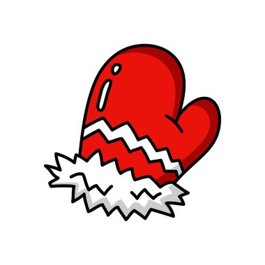 Dekorasyon ve tasarım izole beyaz zemin üzerine ne Noel karikatür renkli düz vektör mitten örnek