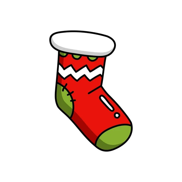 Vánoční kreslené barevné ploché vektorové ilustrace ponožka pro dekorace a design na izolované bílém pozadí — Stockový vektor
