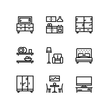 Mobilya, Dekorasyon, iç vektör basit simgeler web ve mobil tasarım için pack 4
