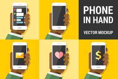 Renkli resimde arka plan mockup pack 6 üzerinde vektör cep telefonu kullanarak ele