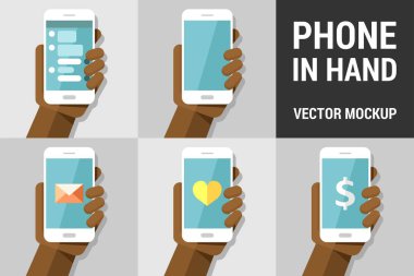 Renkli resimde arka plan mockup pack 4 üzerinde vektör cep telefonu kullanarak ele
