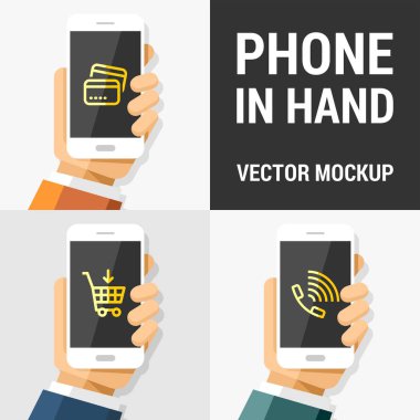 İzole telefon el üzerinde arka plan vektör modern mockup