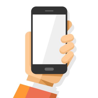 İnsan dikey vektör mockup illüstrasyon modern siyah smartphone aygıt izole arka planda tutan eller