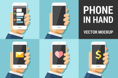 Renkli resimde arka plan mockup pack 3 üzerinde vektör cep telefonu kullanarak ele