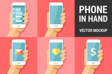 Vektör cep telefonunuzun ve renkli resimde arka plan mockup pack 1 üzerine el
