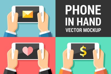 1 vektör telefon mockup renkli resimde arka plan üzerinde insan elinde ayarla