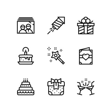 Doğum günü, olay, kutlama vektör basit simgeler web ve mobil tasarım için pack 2