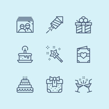 Anahat doğum günü, olay, kutlama vektör basit simgeler web ve mobil tasarım için pack 2