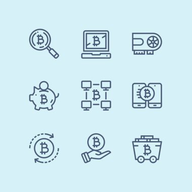 Anahat Cryptocurrency, blockchain, bitcoin araştırma, dijital para vektör basit simgeler web ve mobil tasarım için pack 2
