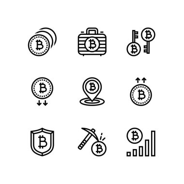 Cryptocurrency, blockchain, bitcoin araştırma, dijital para vektör basit simgeler web ve mobil tasarım paketi 3