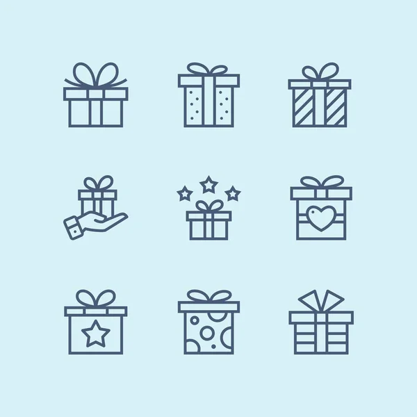 Overzicht Gift Present Verrassing Vector Eenvoudig Overzicht Pictogrammen Voor Web — Stockvector