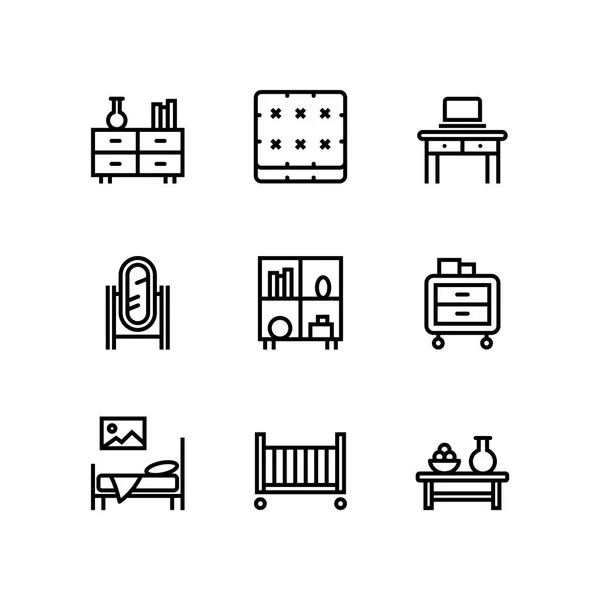 Furniture Decor Interior Vector Simple Icons Web Mobile Design Pack — Stock Vector