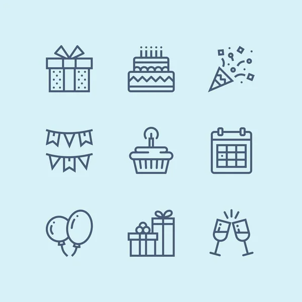 Outline Birthday Event Celebration Vector Simple Icons Web Mobile Design — Stock Vector