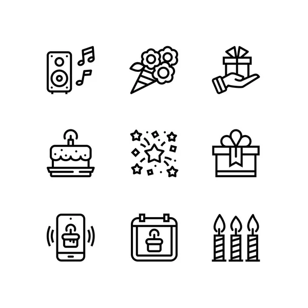 Birthday Event Celebration Vector Simple Icons Web Mobile Design Pack — Stock Vector