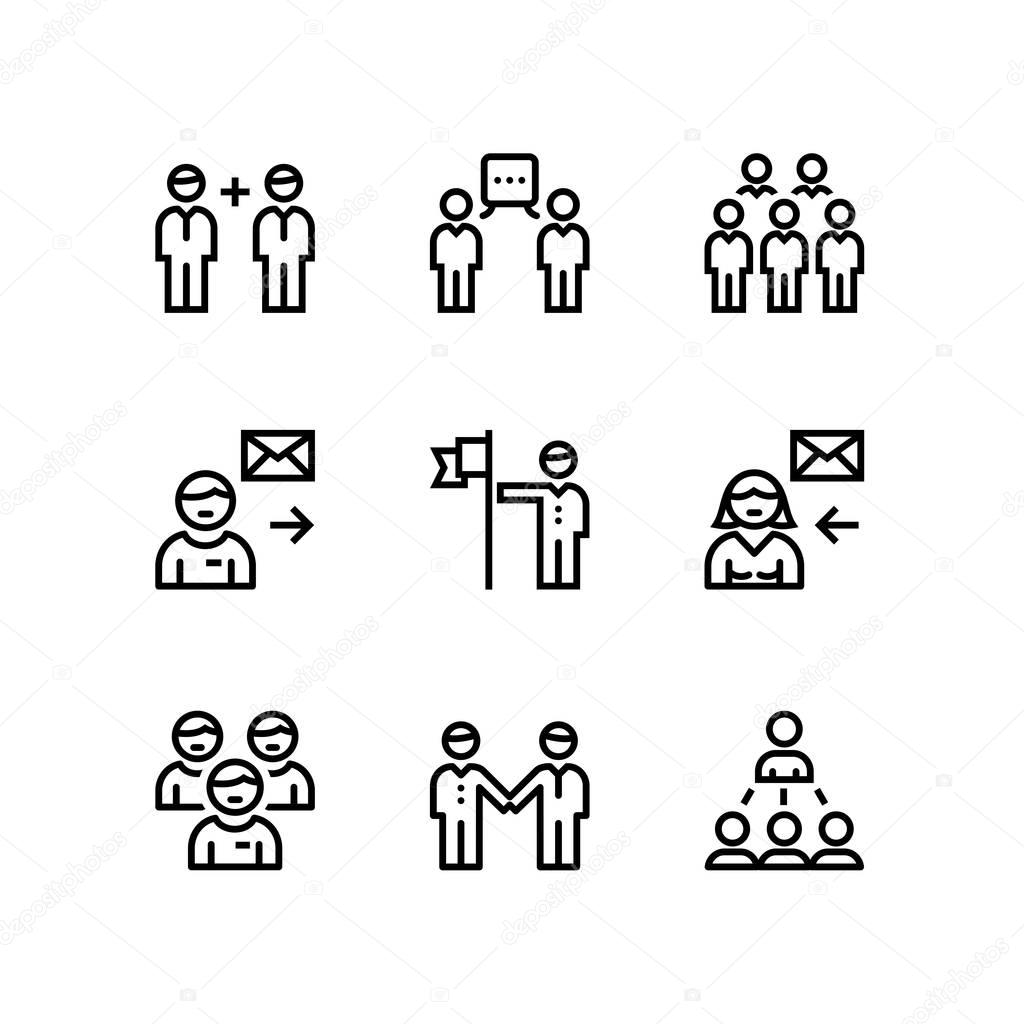 Business people, meeting, team work vector simple icons for web and mobile design pack 2