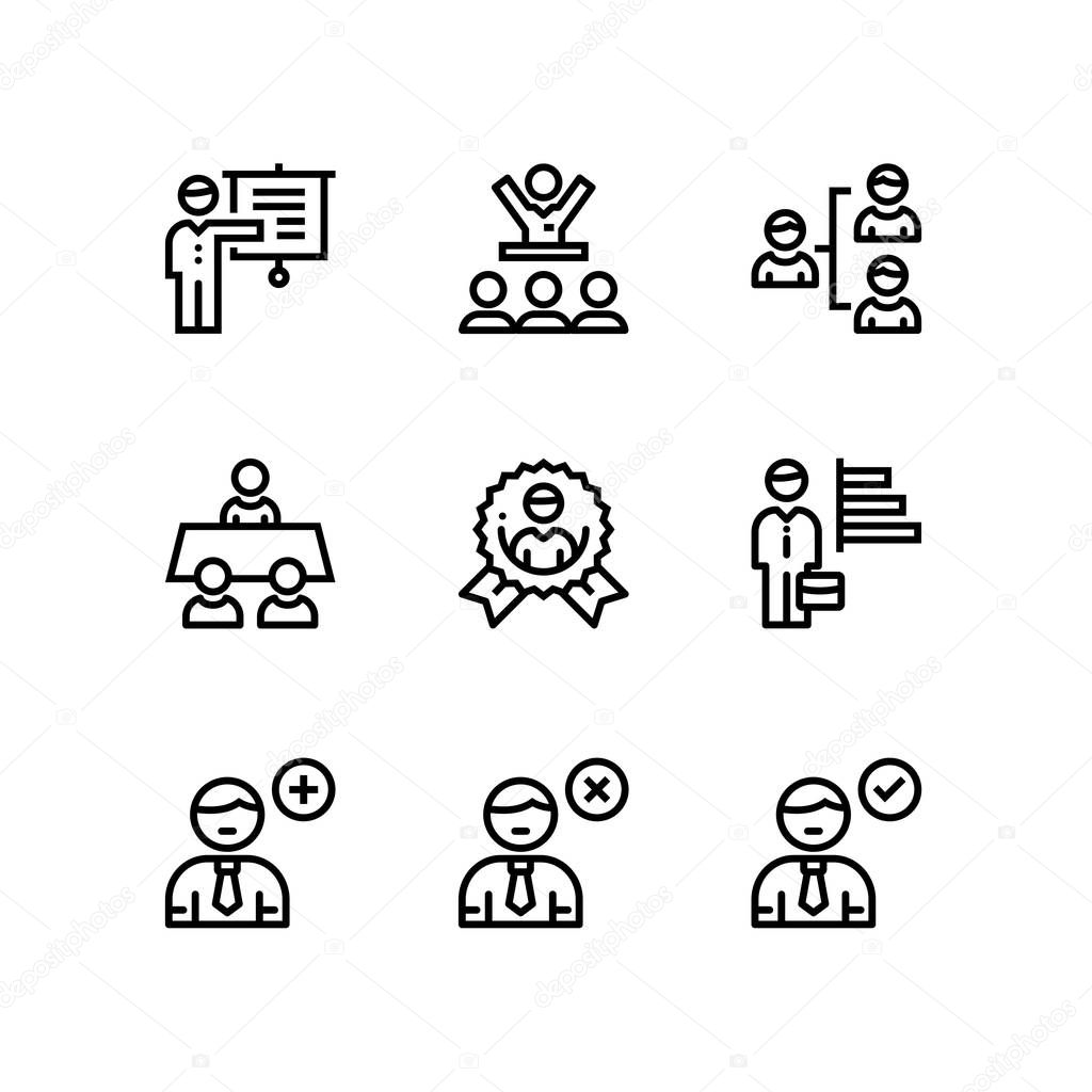 Business people, meeting, team work vector simple icons for web and mobile design pack 4